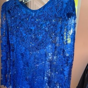 Floral Long sleeve blue lace sheath blouse